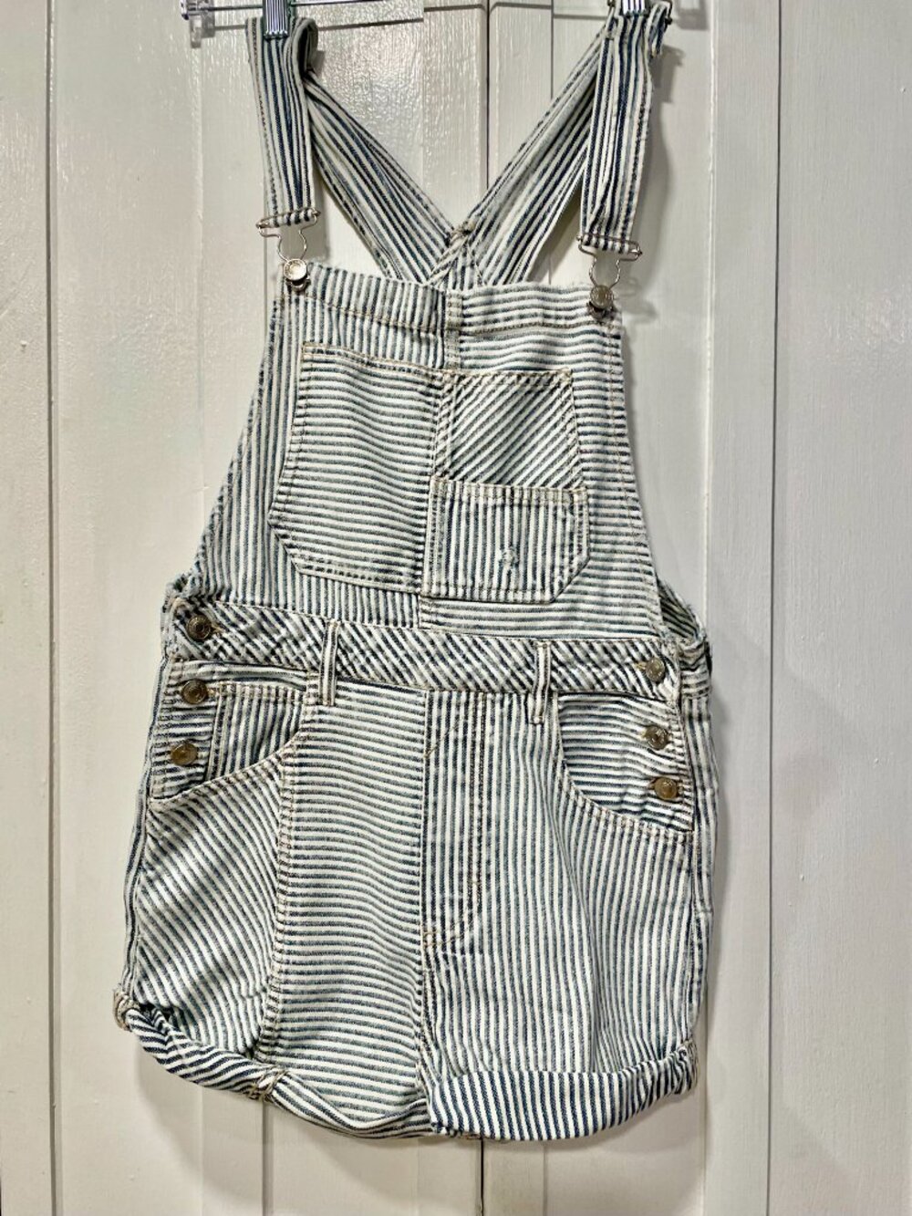 We The Free Ziggy Denim Shortalls Blue & White Stripe Distressed Size XS - Picture 3 of 8